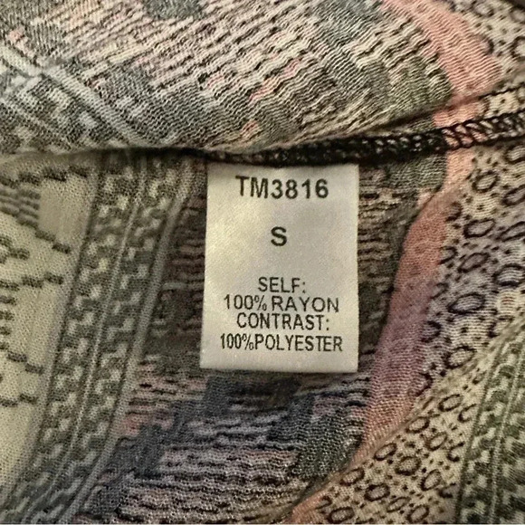 NWT THML Mixed Print Blouse Orange Suede Accents Long sleeve size S - Picture 7 of 8